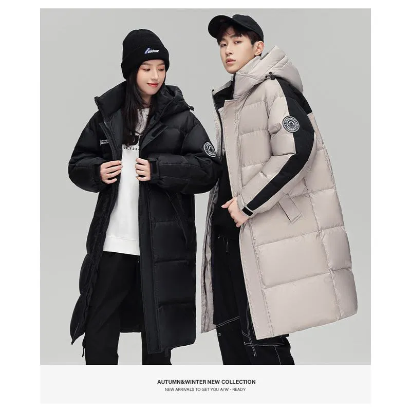 White Duck Down Loose Fit Knee-Length Down Coat