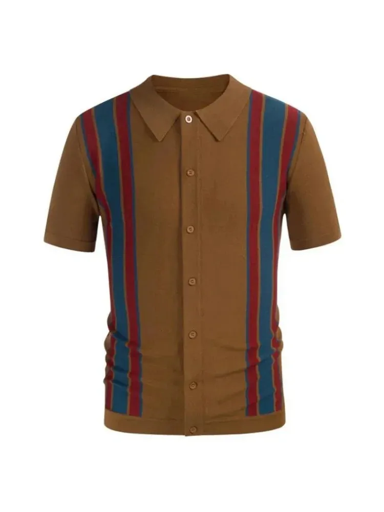 Wiaofellas  -  Men's Clothing Summer New Shirt for Men Fashion Splicing Short-sleeved Cardigan Color Collision Business Polo Shirt Blouset