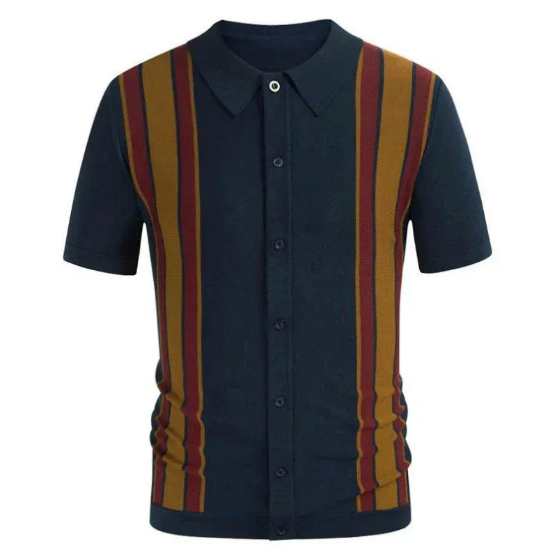 Wiaofellas  -  Men's Clothing Summer New Shirt for Men Fashion Splicing Short-sleeved Cardigan Color Collision Business Polo Shirt Blouset