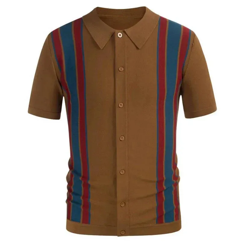 Wiaofellas  -  Men's Clothing Summer New Shirt for Men Fashion Splicing Short-sleeved Cardigan Color Collision Business Polo Shirt Blouset