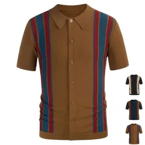 Wiaofellas  -  Men's Clothing Summer New Shirt for Men Fashion Splicing Short-sleeved Cardigan Color Collision Business Polo Shirt Blouset
