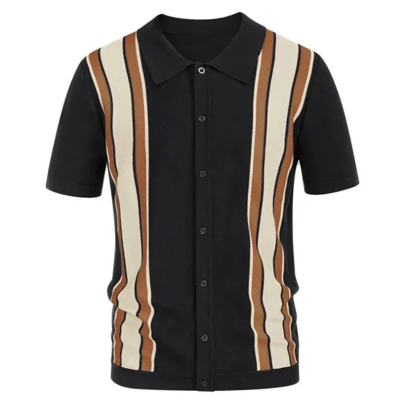 Wiaofellas  -  Men's Clothing Summer New Shirt for Men Fashion Splicing Short-sleeved Cardigan Color Collision Business Polo Shirt Blouset