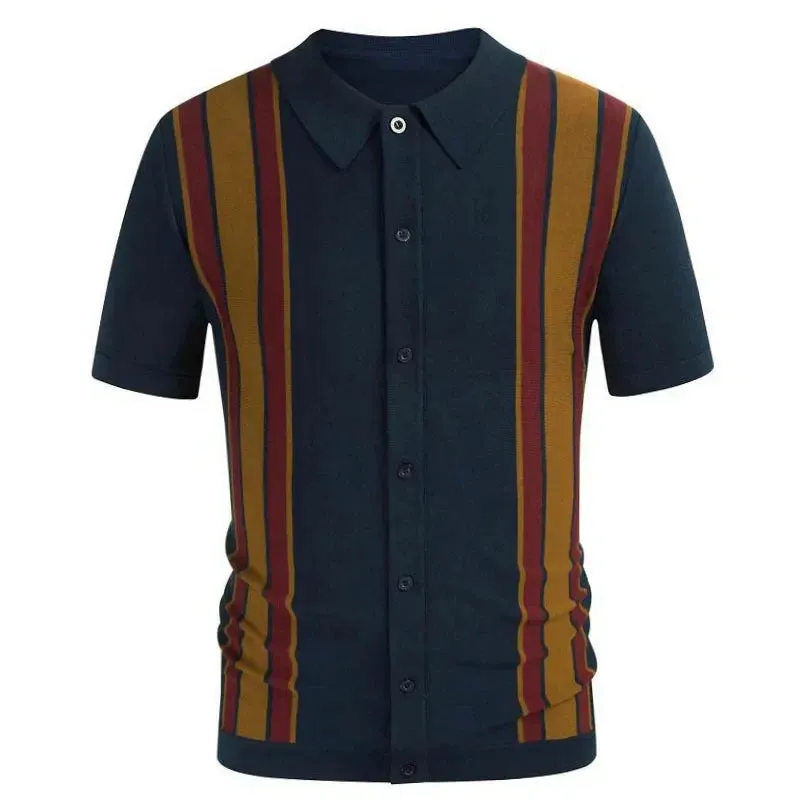 Wiaofellas  -  Men's Clothing Summer New Shirt for Men Fashion Splicing Short-sleeved Cardigan Color Collision Business Polo Shirt Blouset