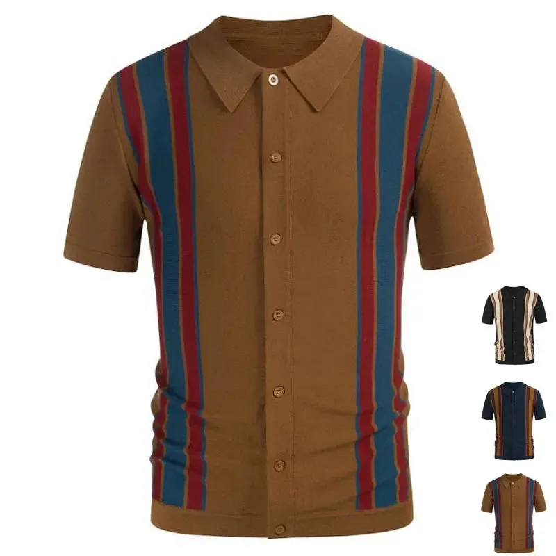 Wiaofellas  -  Men's Clothing Summer New Shirt for Men Fashion Splicing Short-sleeved Cardigan Color Collision Business Polo Shirt Blouset
