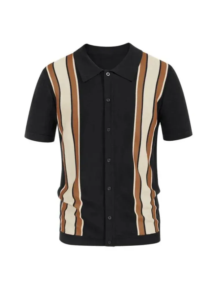 Wiaofellas  -  Men's Clothing Summer New Shirt for Men Fashion Splicing Short-sleeved Cardigan Color Collision Business Polo Shirt Blouset