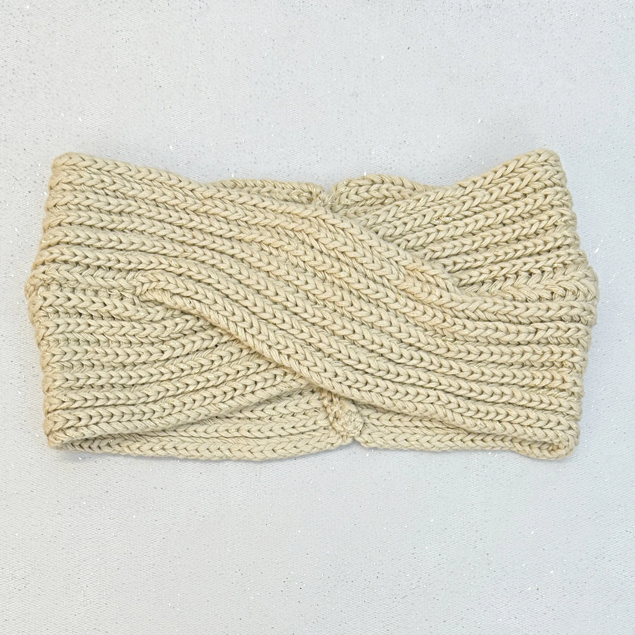 Winter Headband Beige with Heart Brooch in Organic Cotton Lurex Sustainable