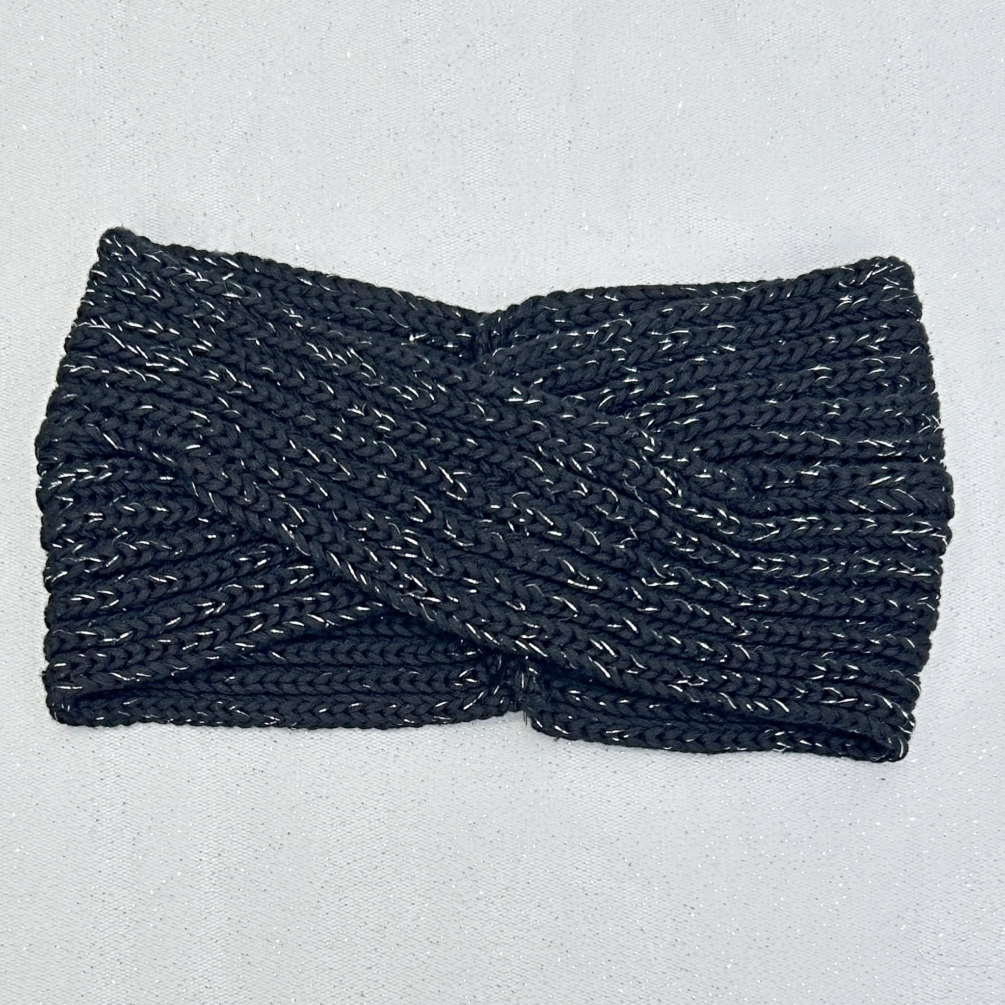 Winter Headband Black with Pearl Brooch in Organic Cotton Lurex Sustainable
