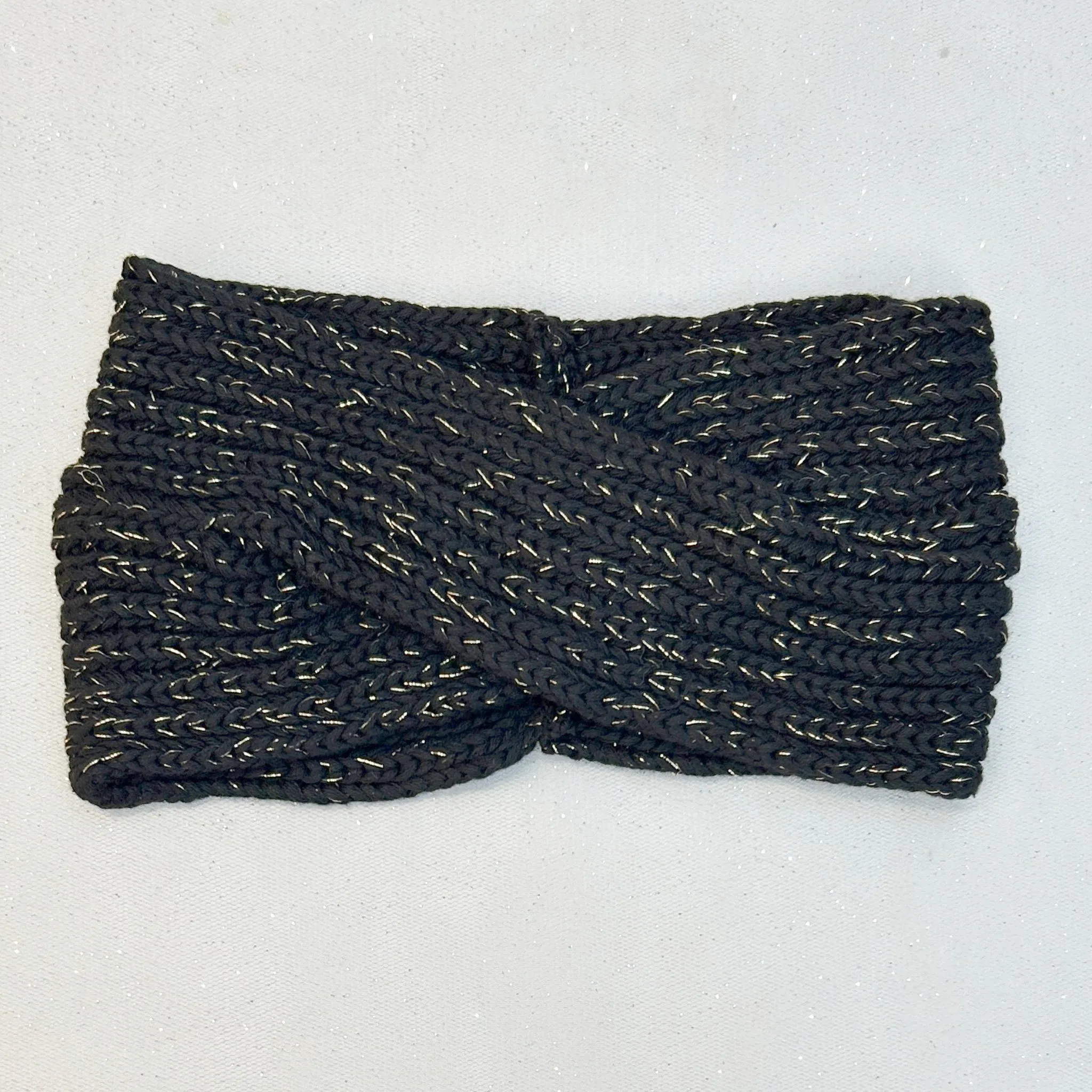 Winter Headband Black with Pearl Brooch in Organic Cotton Lurex Sustainable