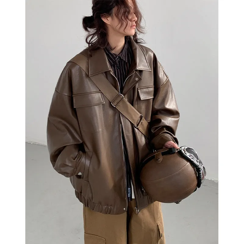 Winter Women's Loose Leather Jacket