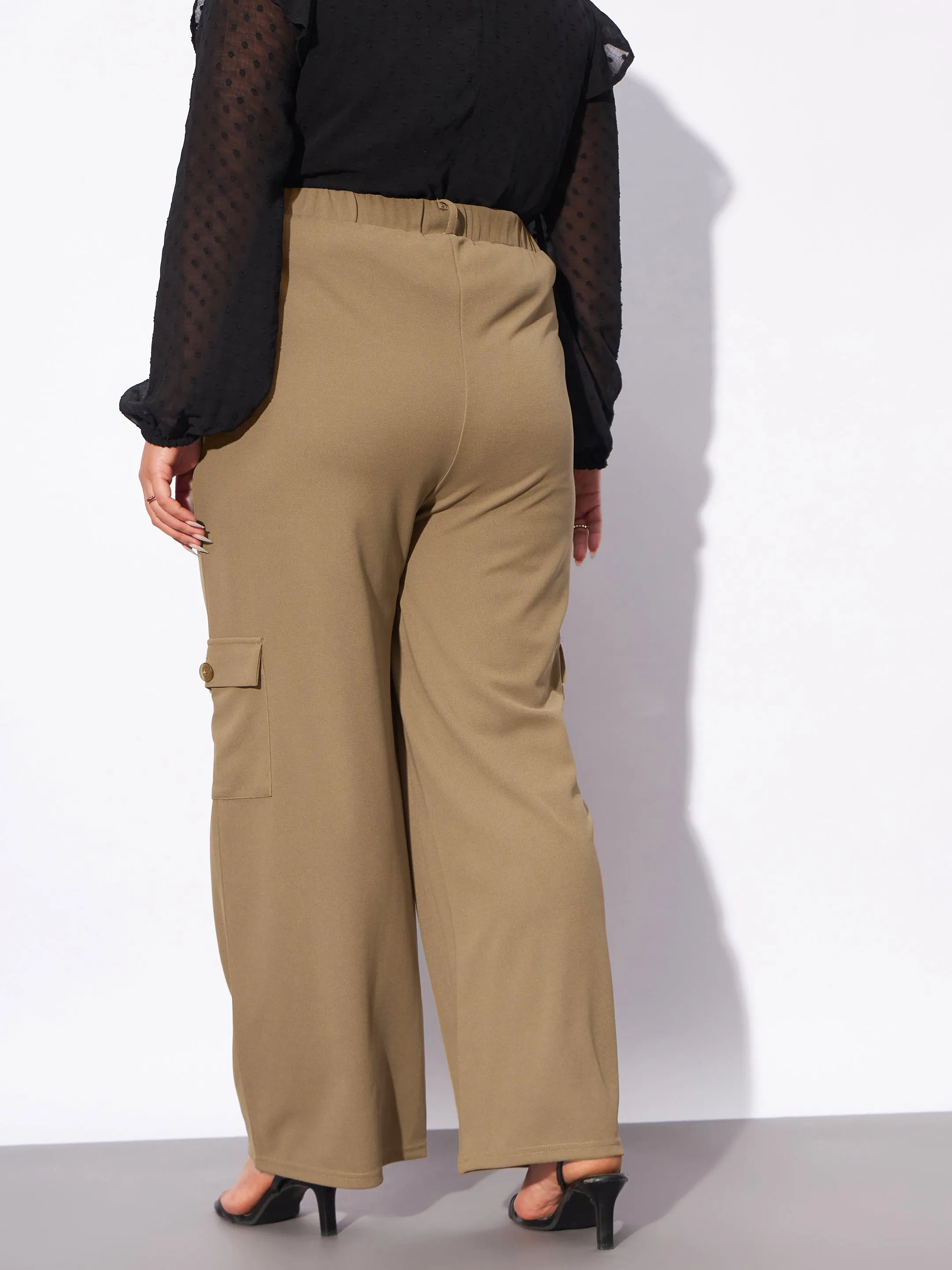 Women Beige Multi Pockets Cargo Pants