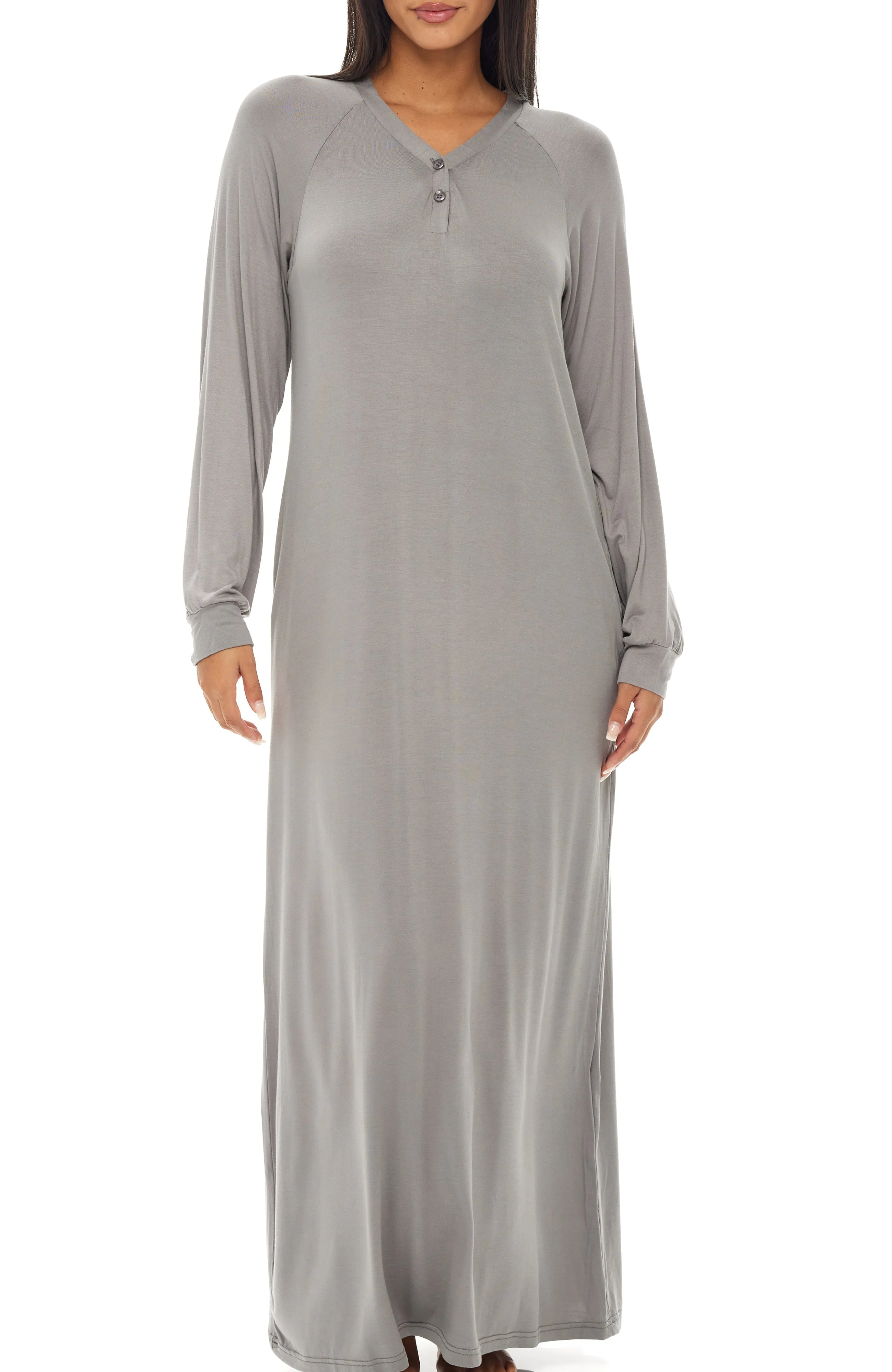 Women's Raglan Sleep Shirt with Pockets, Long Sleeve Nightshirt, Lightweight Nightgown