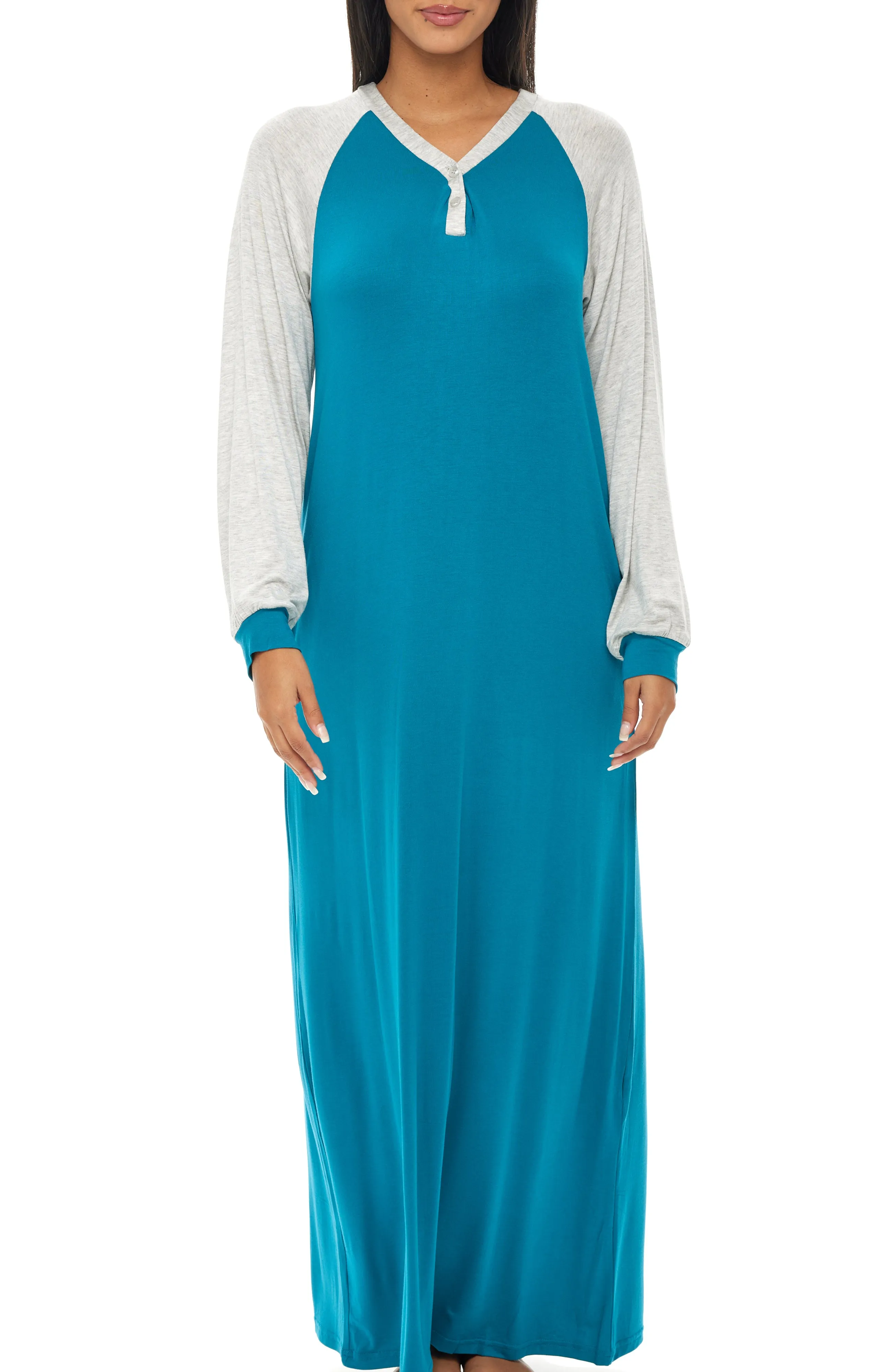 Women's Raglan Sleep Shirt with Pockets, Long Sleeve Nightshirt, Lightweight Nightgown