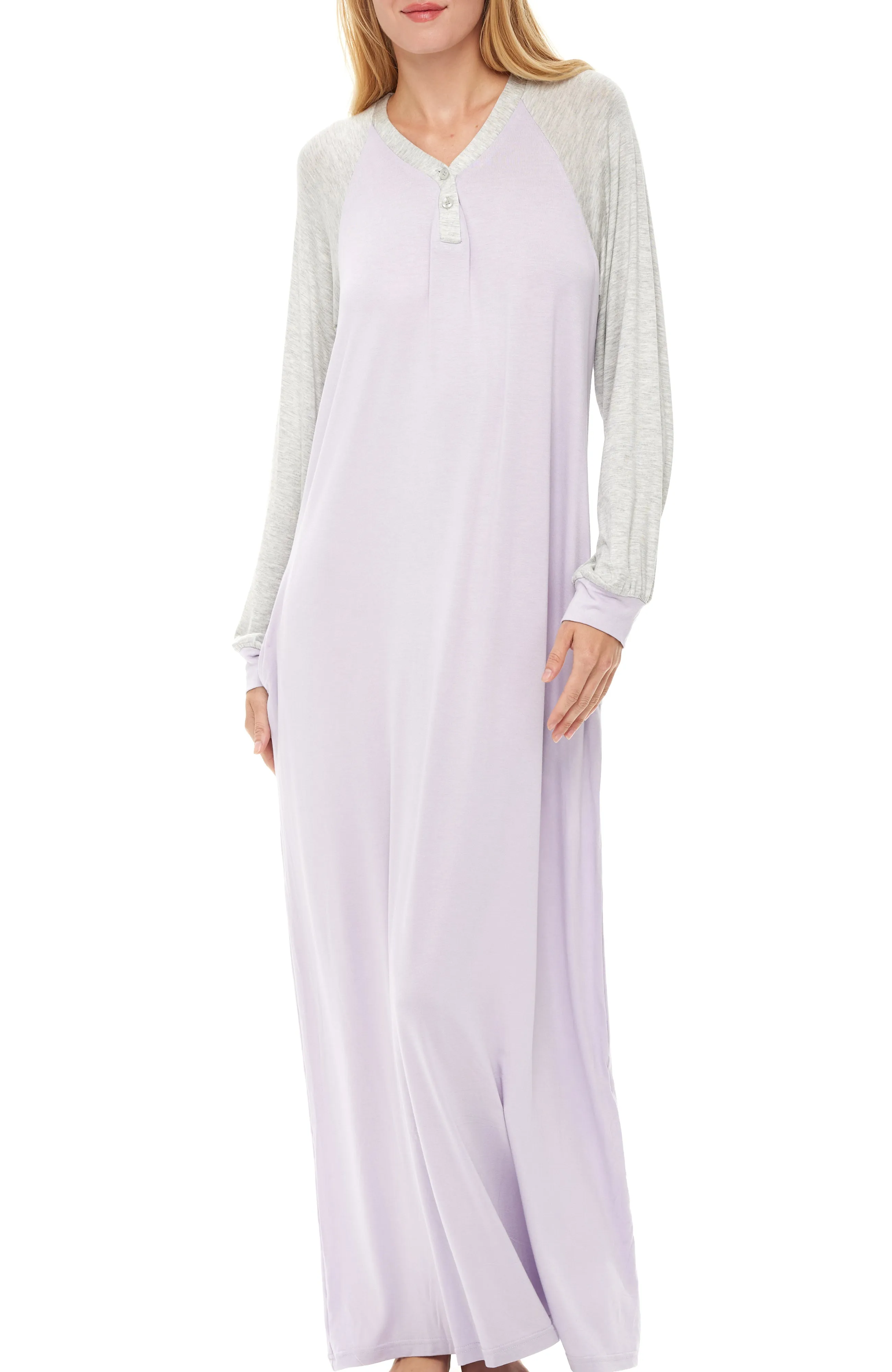 Women's Raglan Sleep Shirt with Pockets, Long Sleeve Nightshirt, Lightweight Nightgown