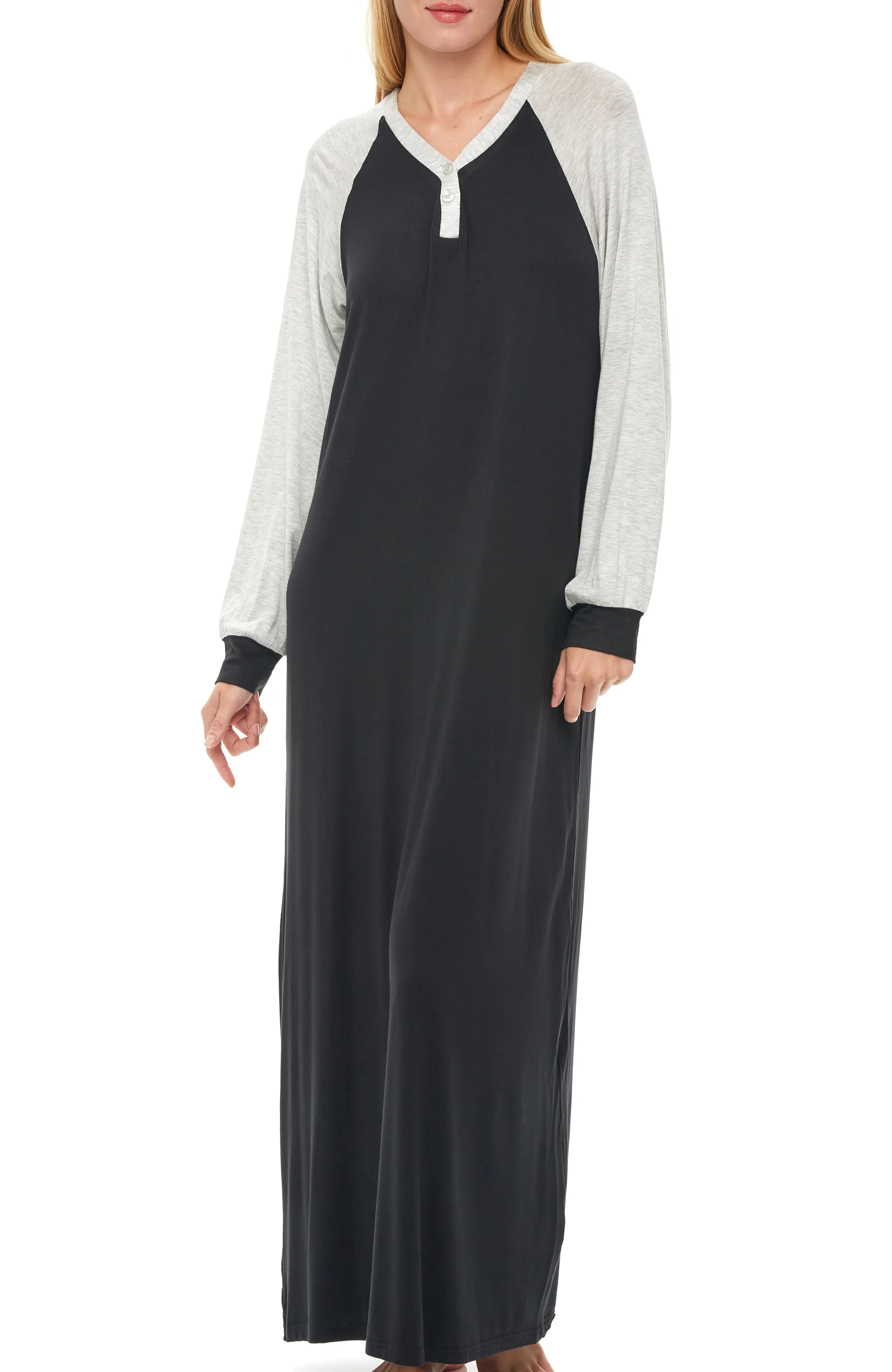 Women's Raglan Sleep Shirt with Pockets, Long Sleeve Nightshirt, Lightweight Nightgown