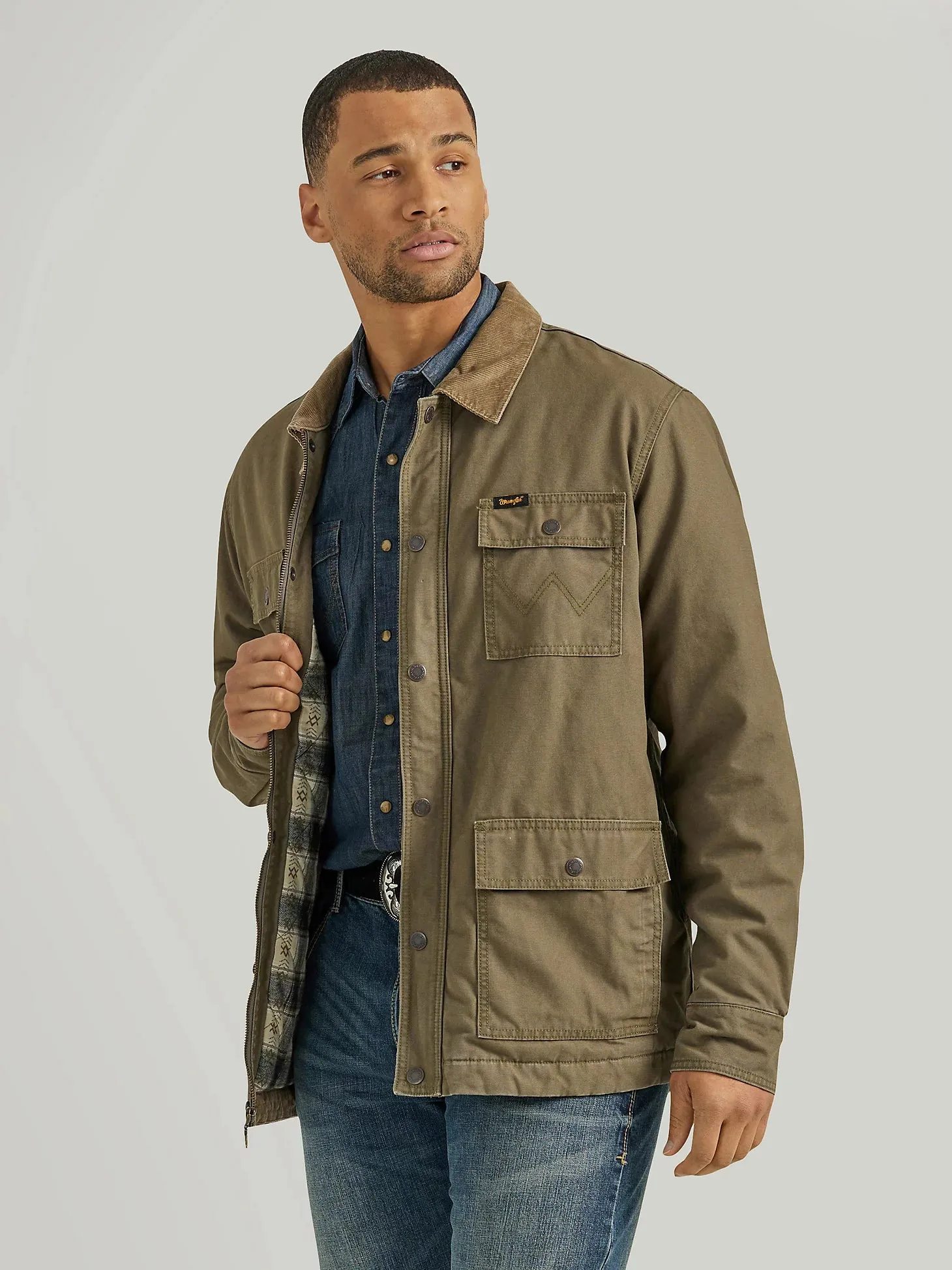 WRANGLER WESTERN LINED CORD COLLAR ZIP BARN JACKET