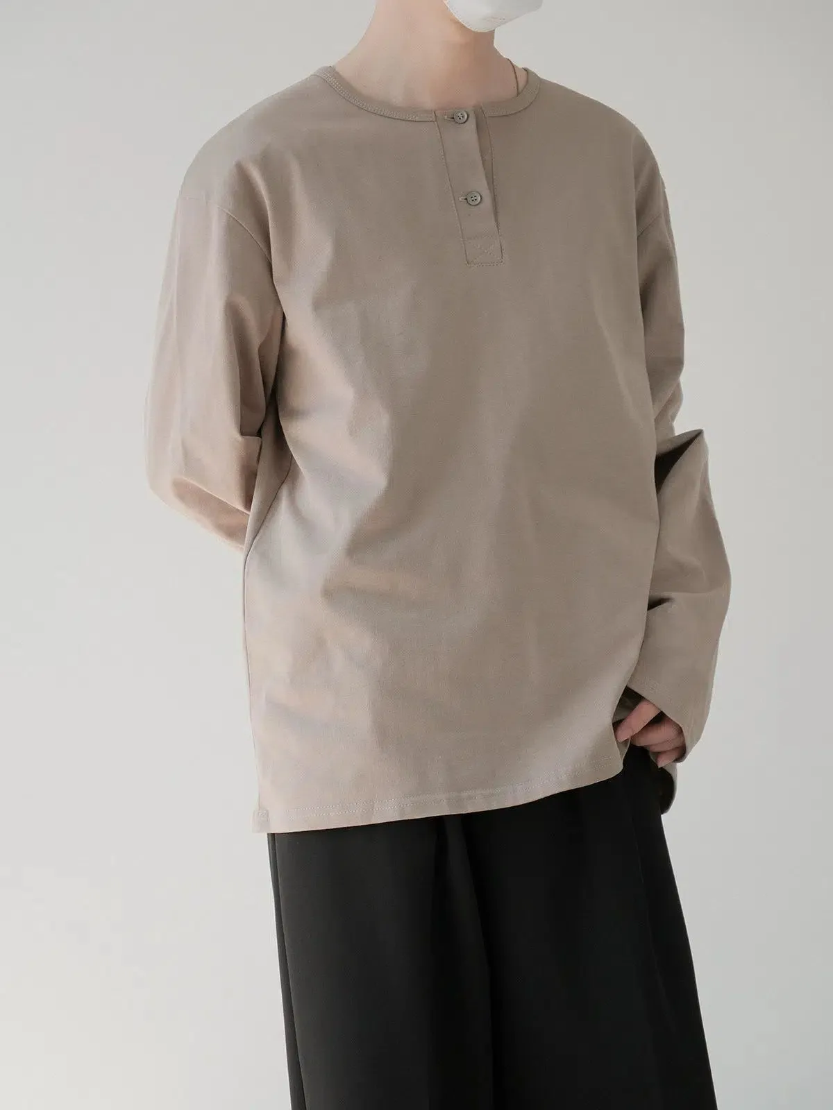 Zhou Casual Solid Color Henley T-Shirt