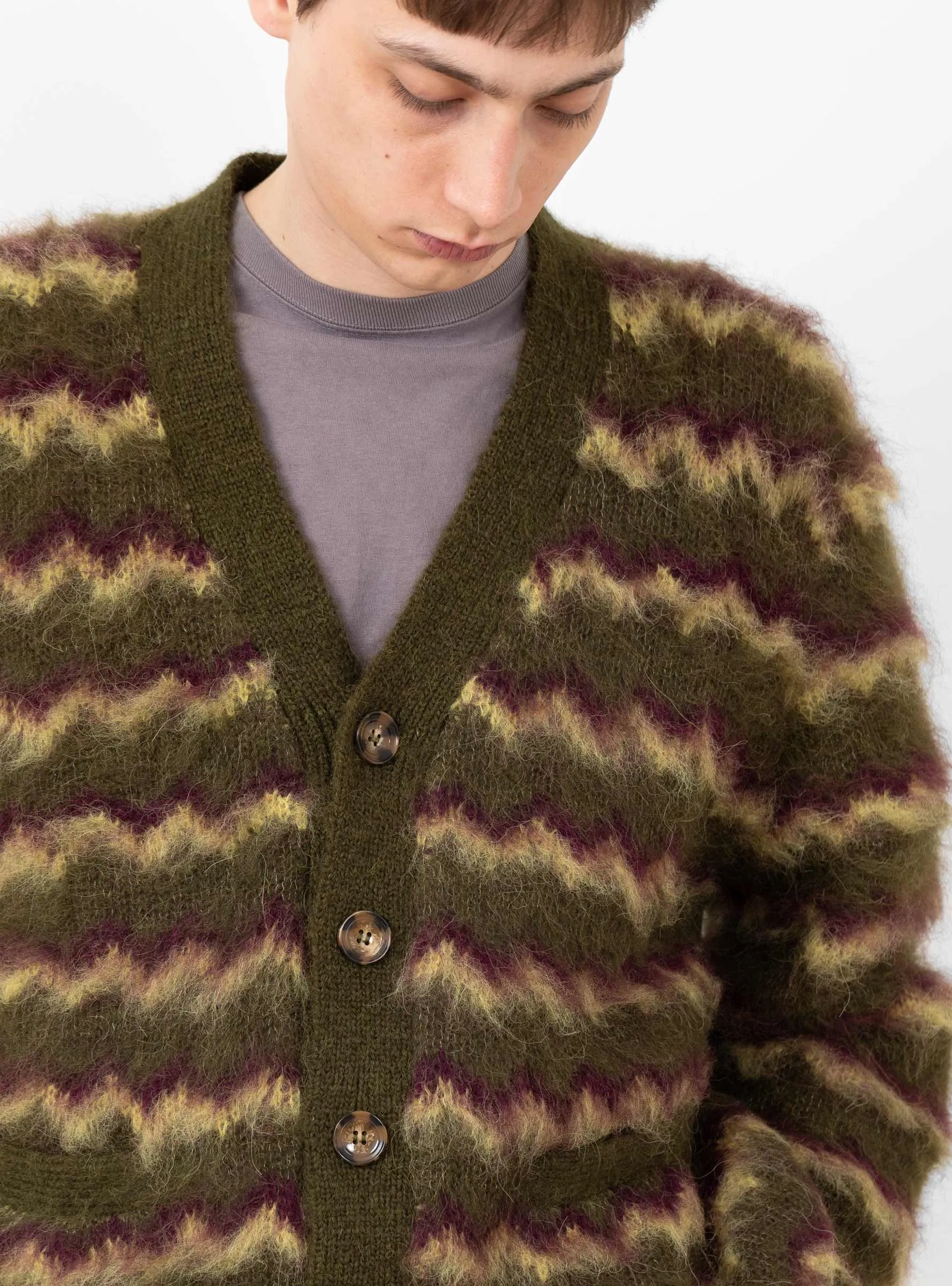 Zig Zag Striped Cardigan Olive Multi